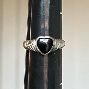 Vintage Sterling Silver Ring Heart Black Onyx Sz 5